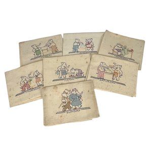 7 Vintage Embroidered Elephant Flour Sack Kitchen Dish Towels